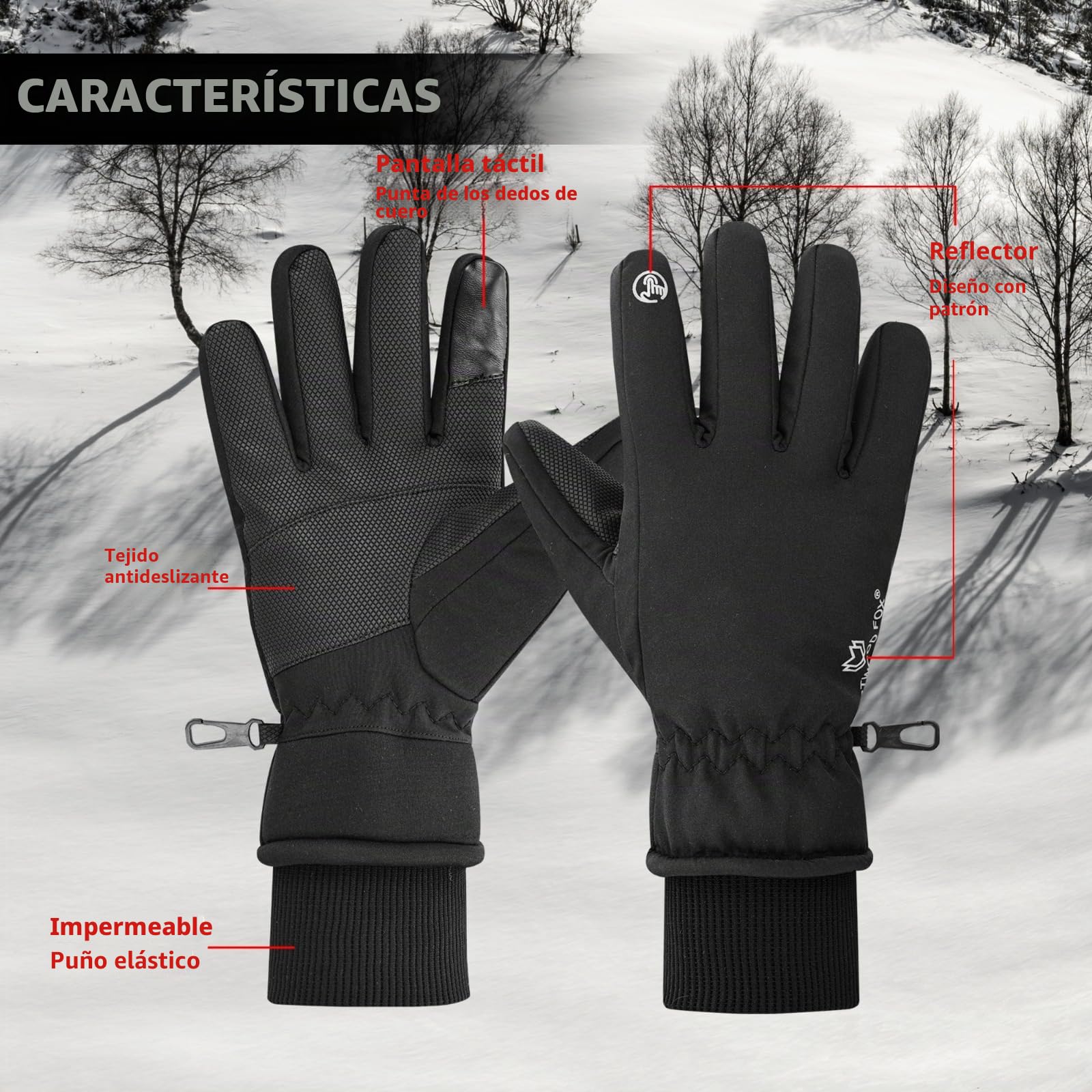 WESTWOOD FOX Guantes de Invierno Impermeables para Hombres y Mujeres, Resistentes al Viento, Guantes de esquí cálidos, Pantalla táctil, Guantes de Agarre Antideslizantes para Ciclismo, Snowboard