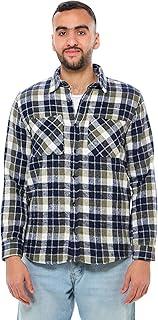 ريفين قميص شتوي ثقيل كاروهات بازرار كاملة للرجال - زيتي وكحلي عصري