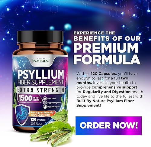 Miniatura 8 de Cápsulas de cáscara de psyllium de 1500 mg - Suplemento de fibra - Píldoras de fibra soluble natural con polvo de cáscara de psyllium - Apoya la