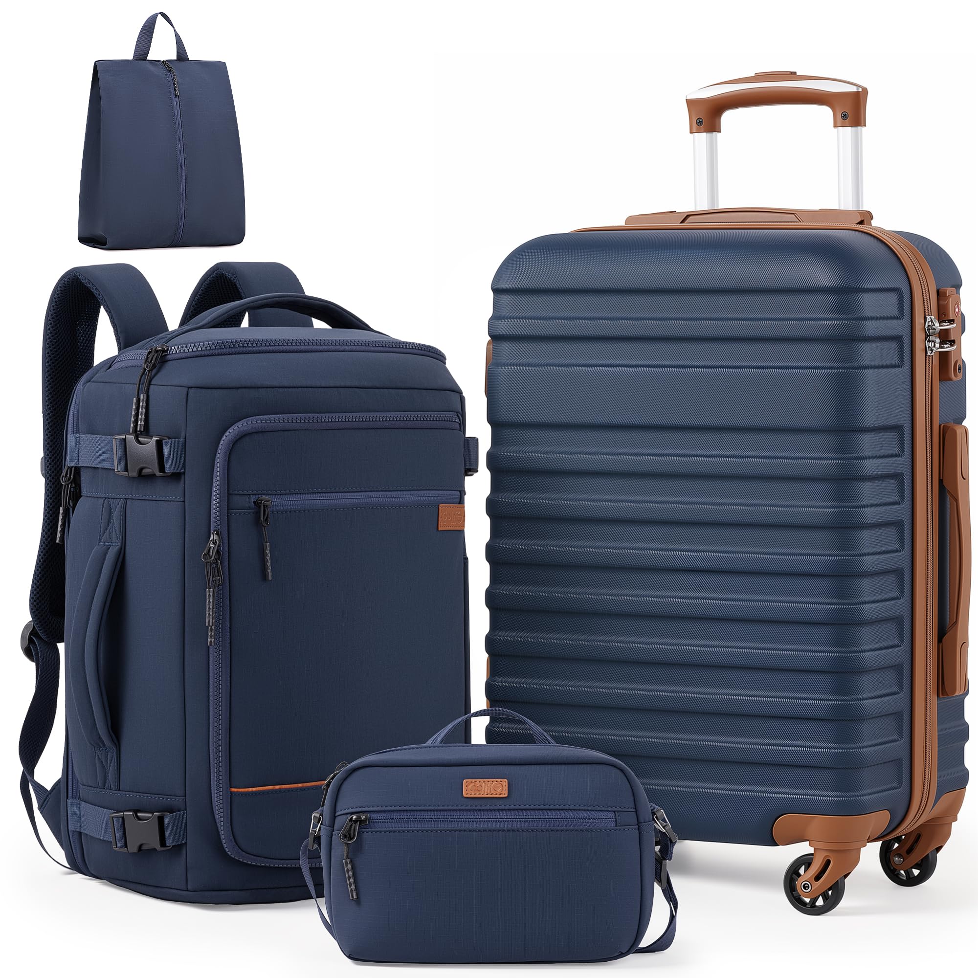 Coolife Luggage Set Hardside Suitcase,3 piece,Midnight Blue(BP/TB/20)