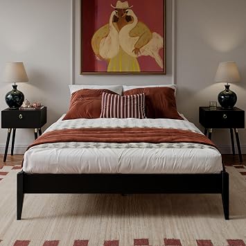 Bme Dinkee 15" Wood Queen Bedframe, No Headboard, Japanese Style, Black