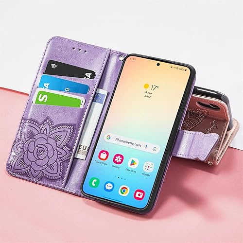 Miniatura 7 de MEMAXELUS Funda tipo cartera para Samsung Galaxy S24 Plus con ranura para tarjetero y función atril de piel sintética en relieve de mariposa a