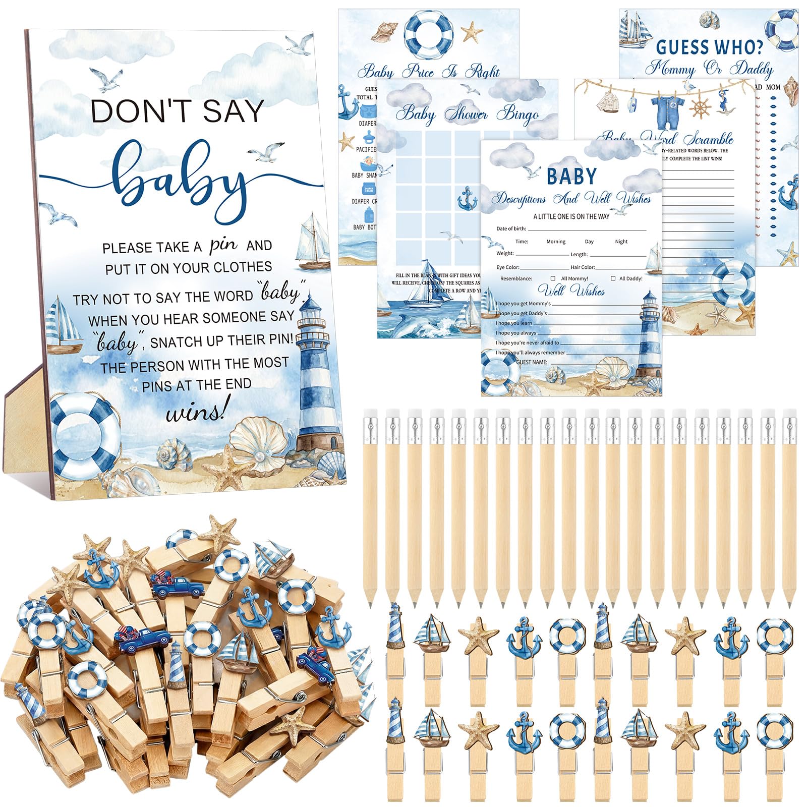 Patelai 321 Pcs Baby Shower Games Supplies, Ahoy