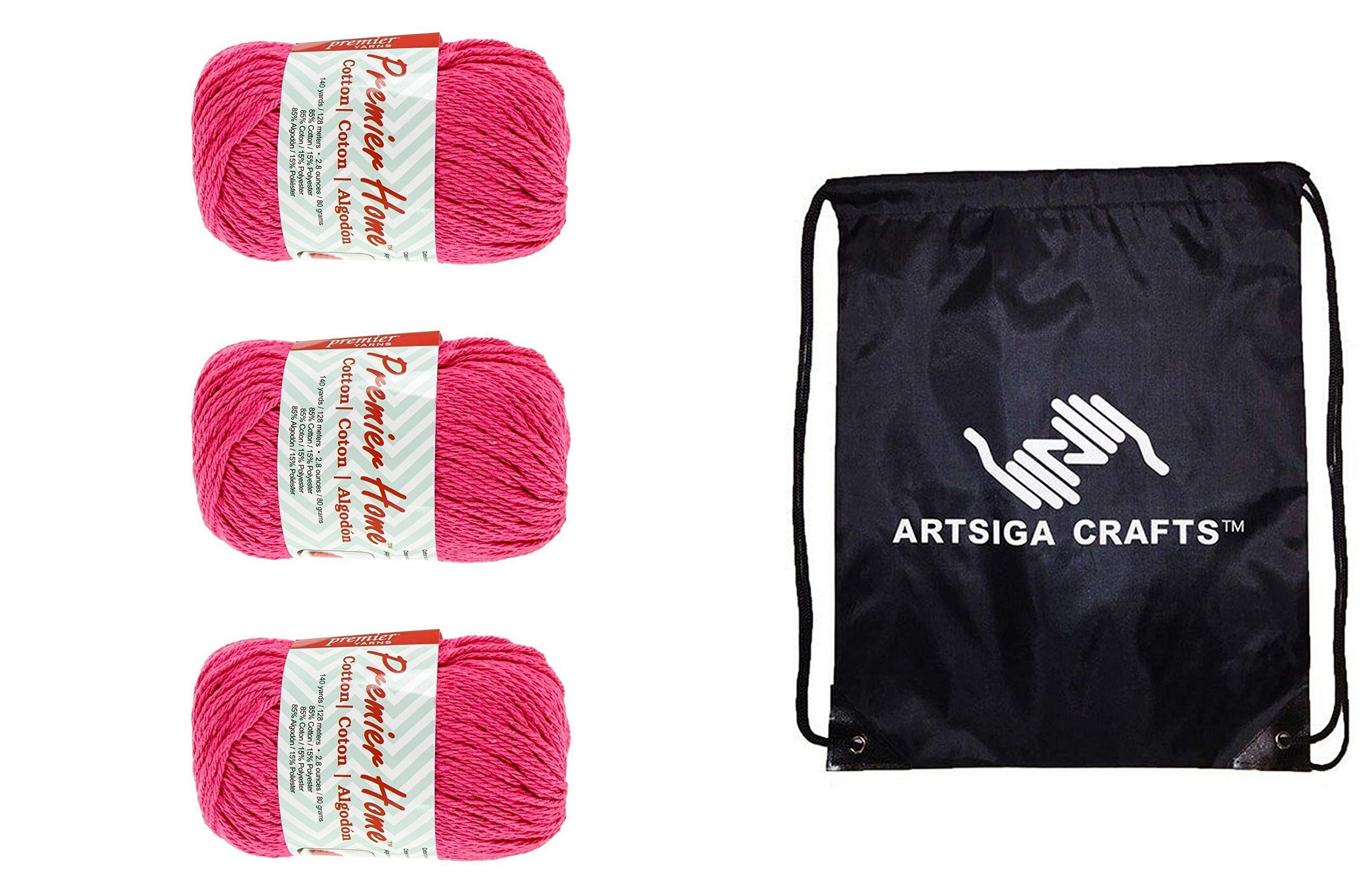 Fil à tricoter en coton fuchsia Premier Lot de 3 pour éviter les nœuds avec son sac dédié