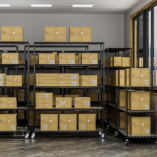 Miniatura 8 de Estantería de alambre de metal NSF de 5 niveles con capacidad de 7500 libras, estante de almacenamiento ajustable resistente con ruedas y Negro