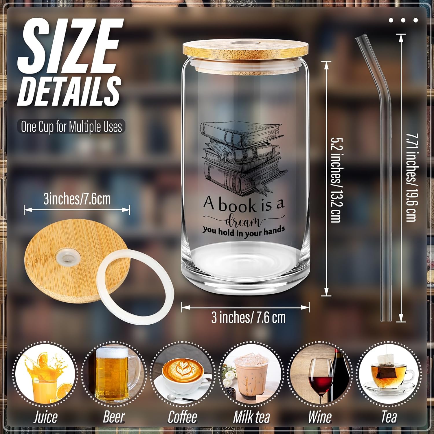 6 Pack Book Lover Gifts Book Club Gift 16 oz Reading Glass Drinking Tumblers Cups with Lids Straws Employee Appreciation Gifts for Librarian Bookworm Bookish Reader Teacher Team Coworker Staff - Image 2