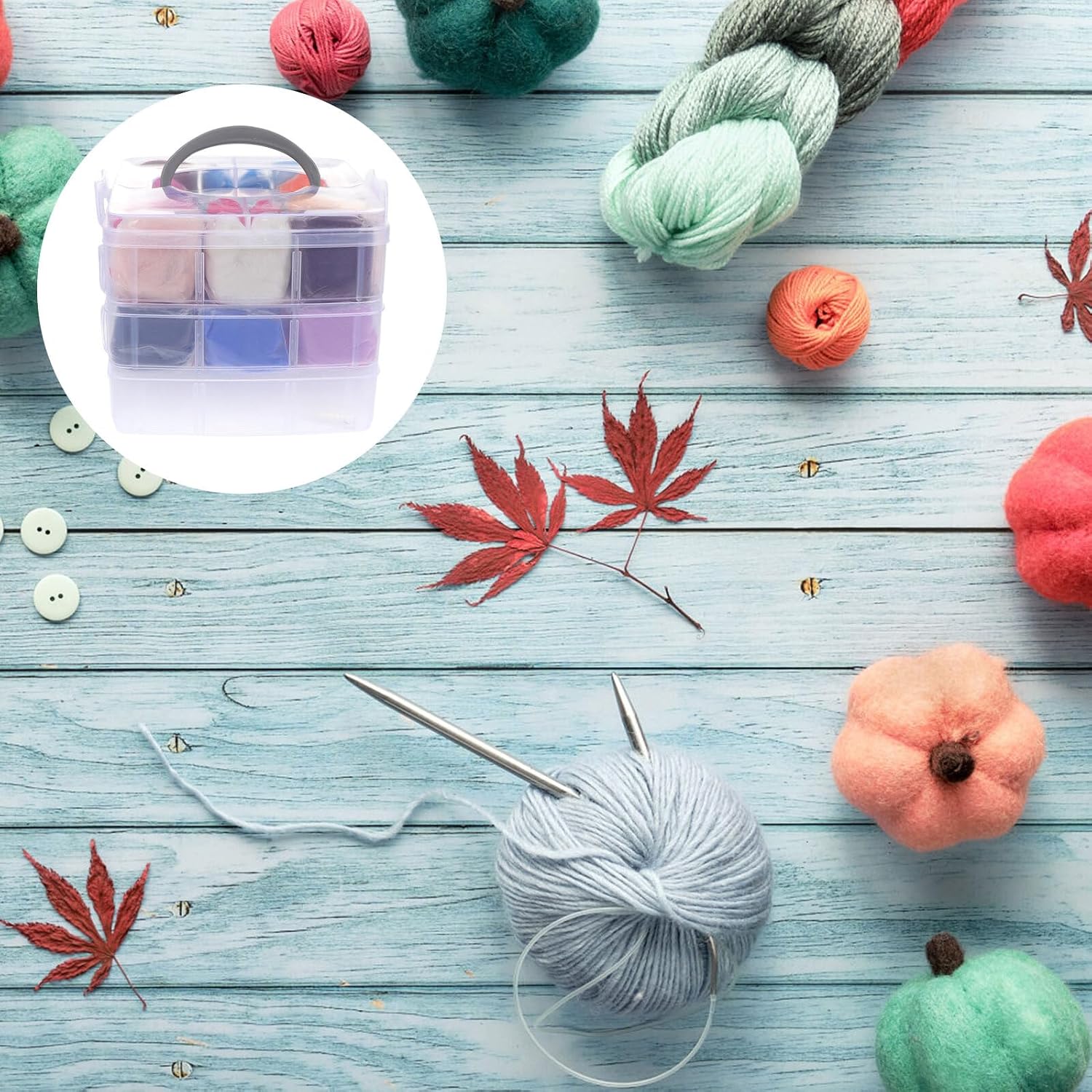 Uonlytech 1 Box DIY Needle Felting Kit Colors Wool Roving Transparent PE Box Complete Felting Embroidery Accessories and Tools for Wool Crafts Jewelry Making