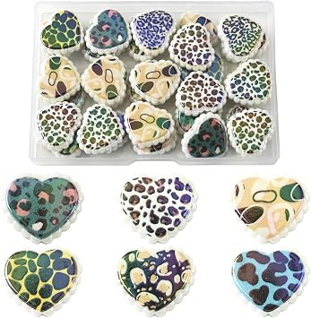 30Pcs Animal Print Acrylic Heart Beads for Bracelets Making Rainbow Iridescent Printed Opaque Spacer Beads for Necklaces Earrings Keychains Making and Crafting