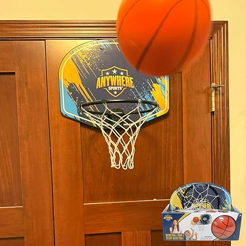 Miniatura 8 de Juego de baloncesto silencioso y aro  Sobre la puerta, juego silencioso para niños, fácil montaje con clip, incluye baloncesto de espuma de 6