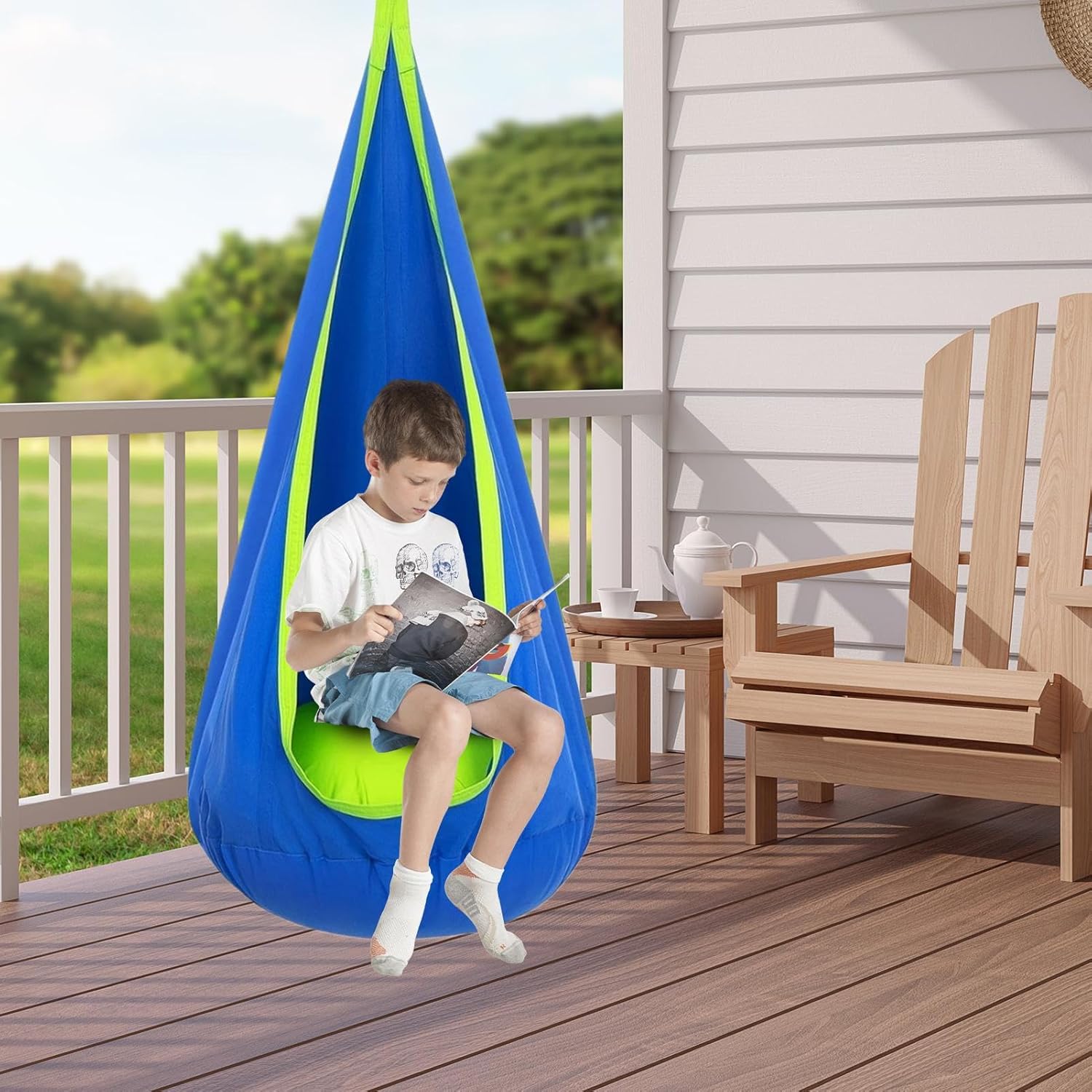 Kids Pod Swing Chair,Child Hammock | Indoor Courtyard Rest Tool with Inflatable Cushion Play Tent House, for Indoor and Outdoor Use