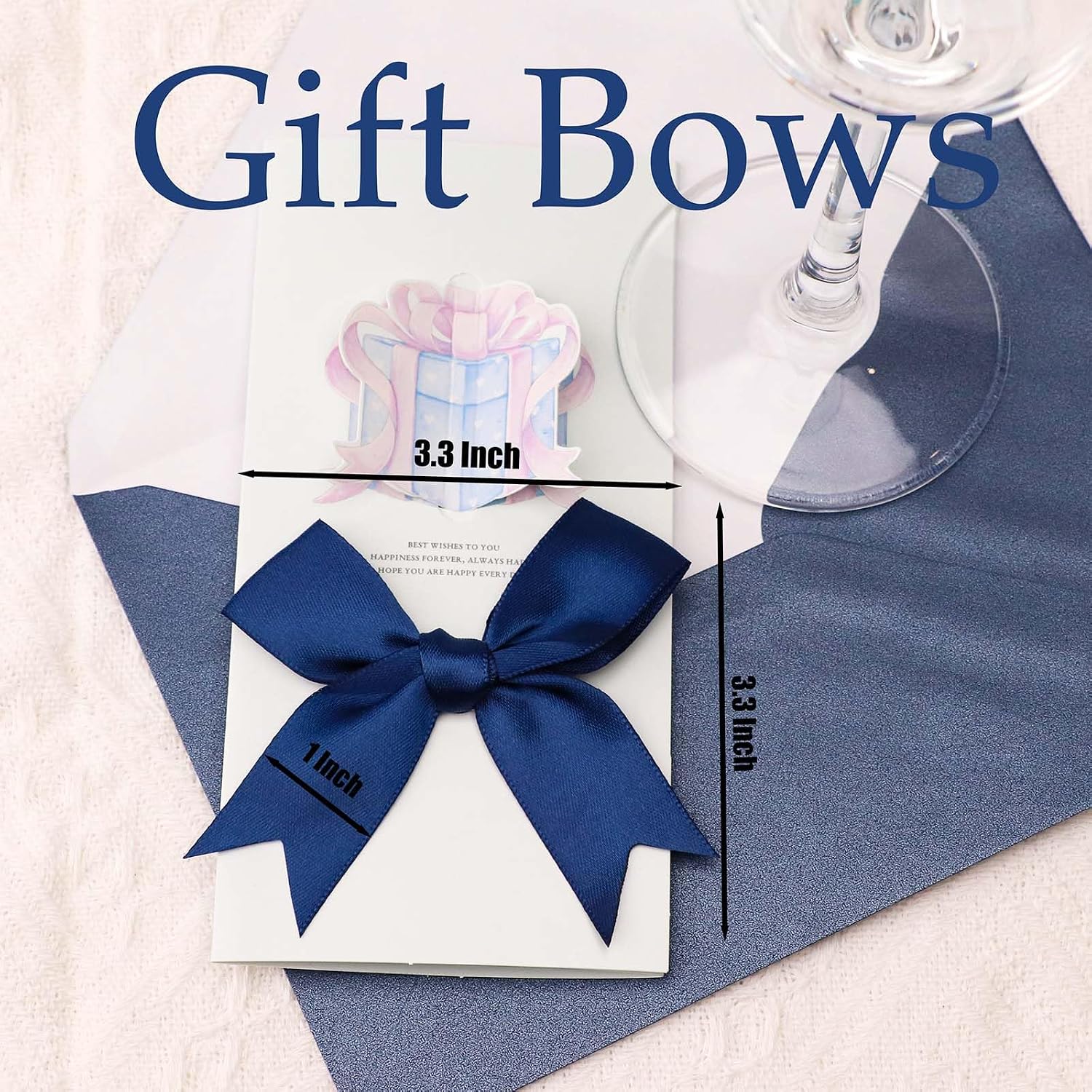 50 Pcs 3.3" Navy Satin Gift Bows - Self-Adhesive for Gift Toppers image 4