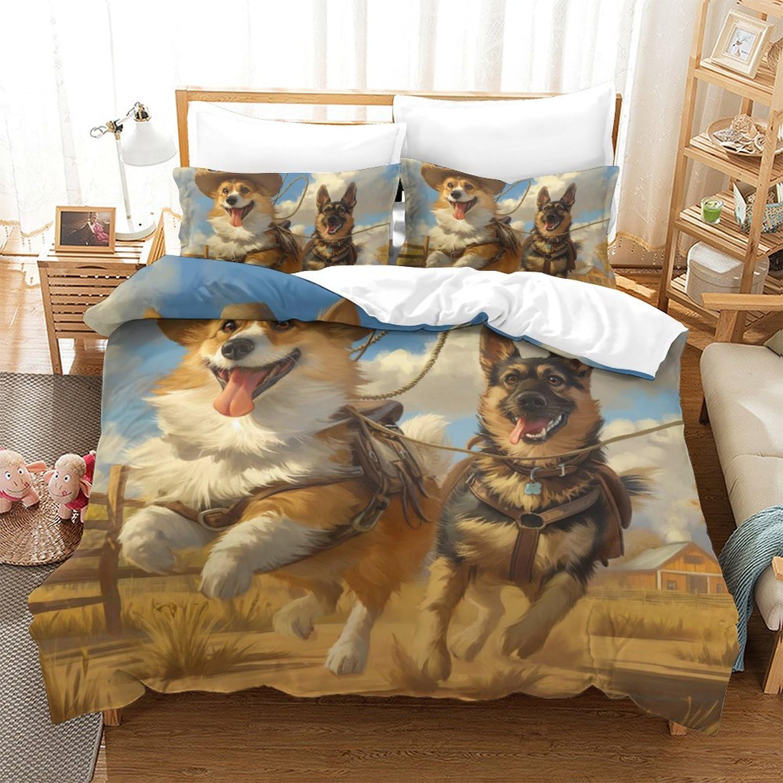 Parure de lit motif berger allemand imprimé 3D avec housse de couette microfibre douce