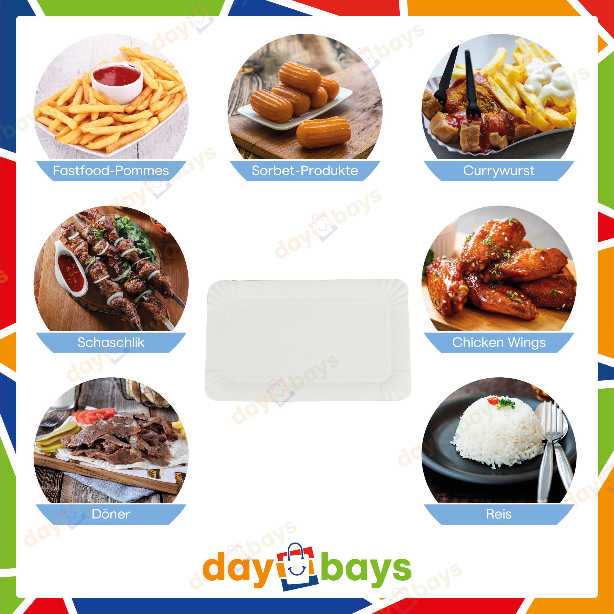 Pappteller Eckig 16x24 cm 1000 Stk. Einwegteller Pommes Schalen Currywurst Schale Pappschalen Papierteller Partyteller Einweg Party Teller Kuchenteller aus Pappe (1000, 16x24 cm)