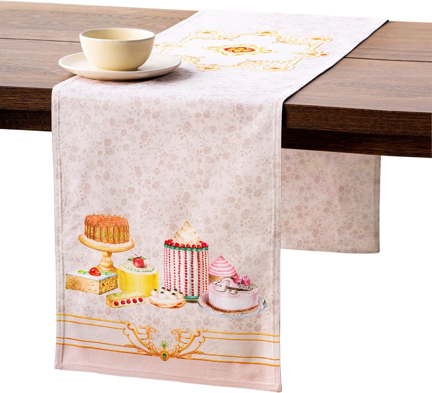 Maison d' Hermine Tablerunners 100% Combed Cotton Premium Table Runner Decorative Table Cover, Home, Dining, Cocktail Party & Camping, Pastries (Double Layer) - (14.50"x72")