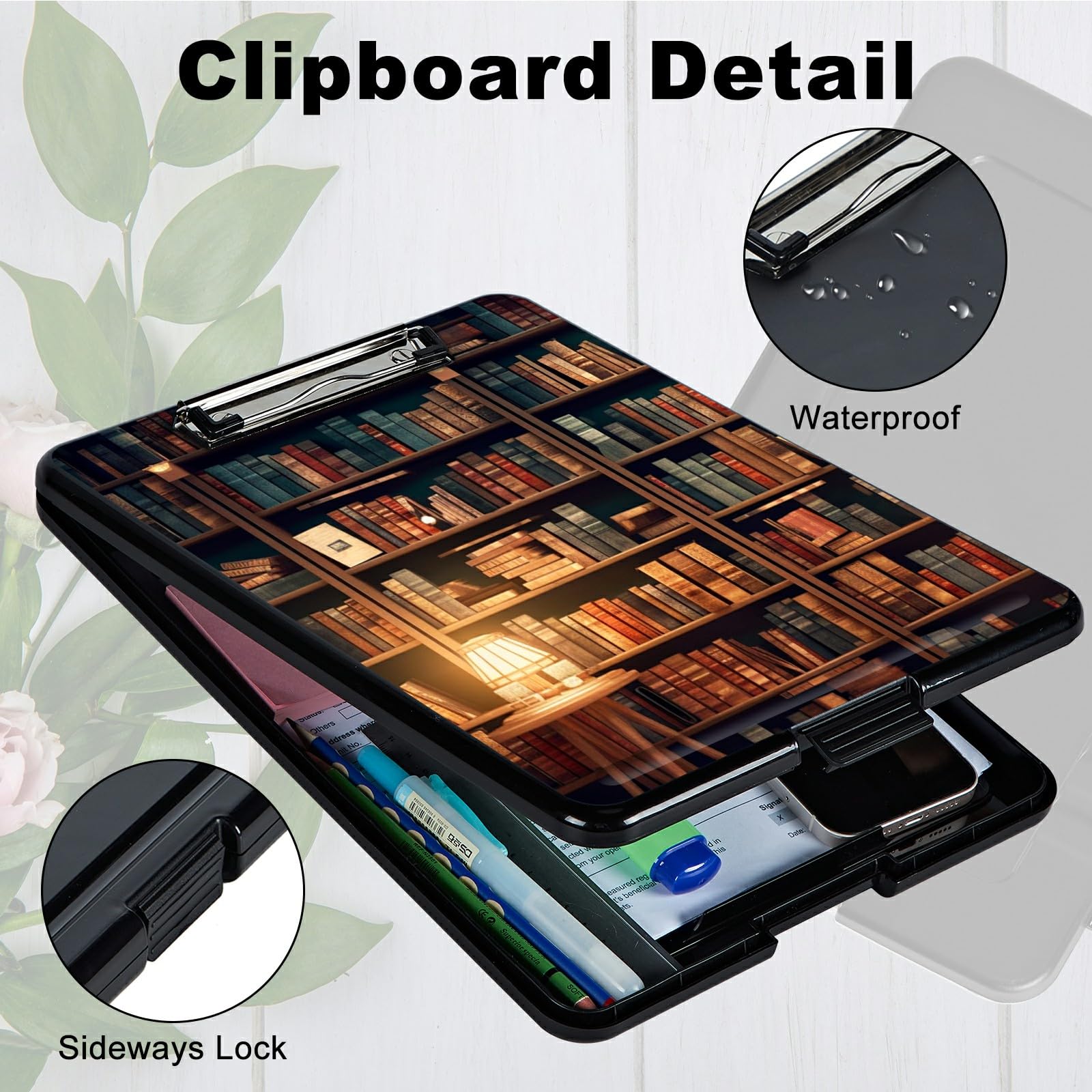 RWUTYTIUL Books Library A4 Clipboard with Storage Pen Holder, Clipboards Organizer Nursing Clipboard Foldable File Folder Plastic Clipboard Folio Clip Board for Office Students Classroom Doctor - Image 3
