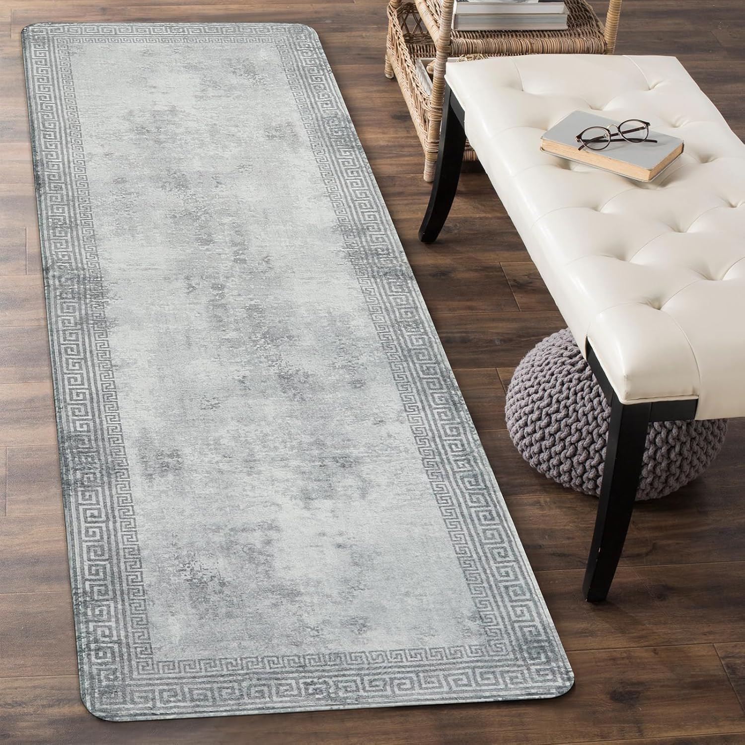 Lahome Modern Bordered Bedside Washable Runner Rug 2x8, Rug