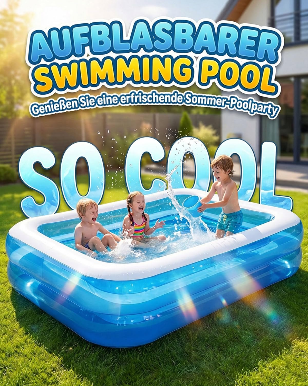 Kinderpool Planschbecken 200x150x50cm Family Pool Aufblasbarer Pool für Garten