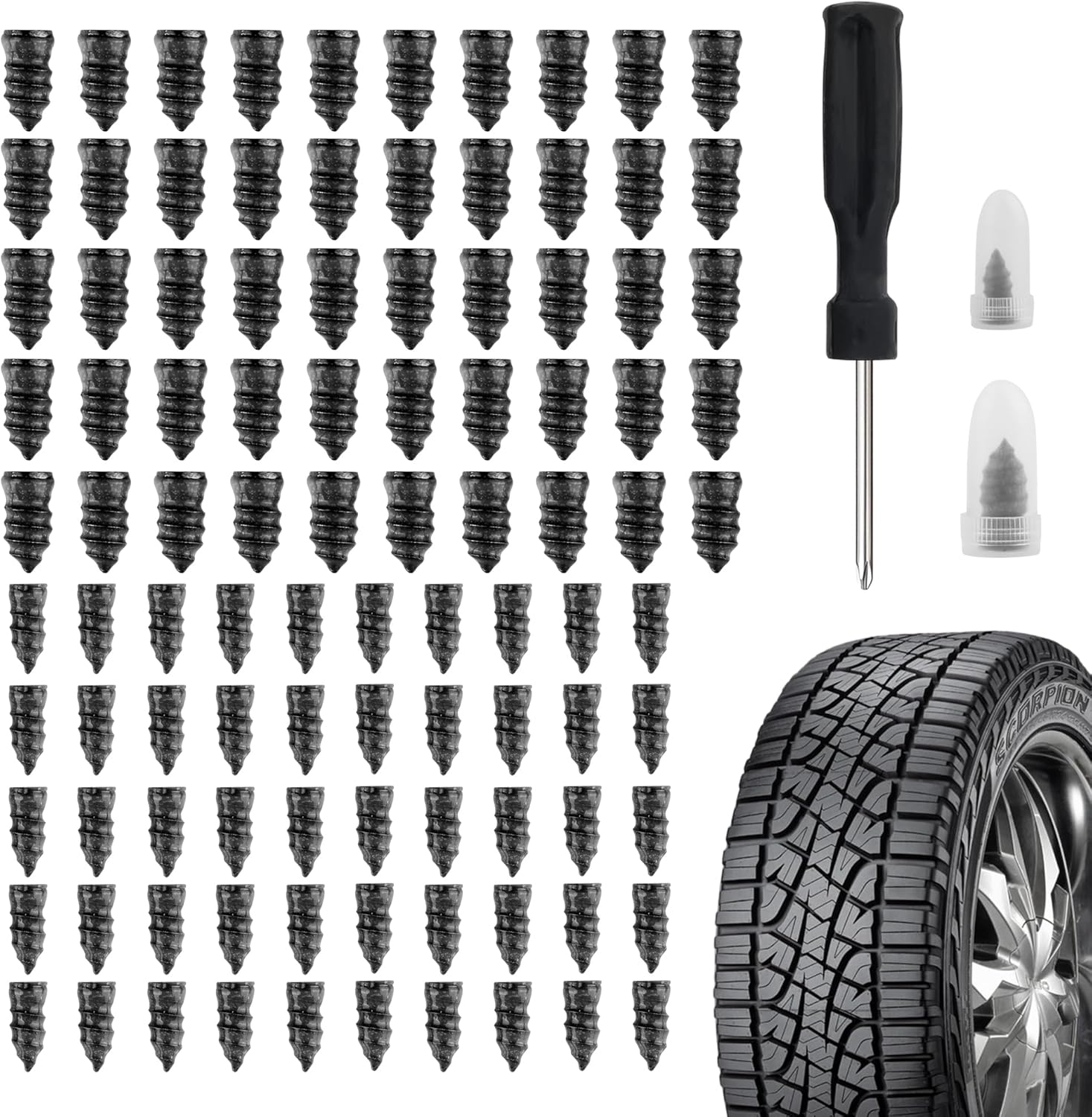 Salior 100PCS Tire Plug Kit with Screwdriver - Durable Rubber Nails for Fast Car Motorcycle Truck Puncture Repair