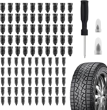 Salior 100PCS Tire Plug Kit with Screwdriver,Rubber Flat Tire Repair Kit for Fast Repair of Tire Punctures,Durable Car Tire Repair Kit Self-Service Repair Nails for Car Motorcycle Truck