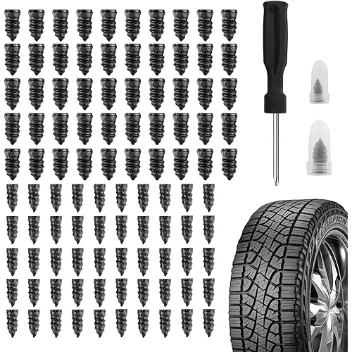 Salior 100PCS Tire Plug Kit with Screwdriver,Rubber Flat Tire Repair Kit for Fast Repair of Tire Punctures,Durable Car Tire Repair Kit Self-Service Repair Nails for Car Motorcycle Truck