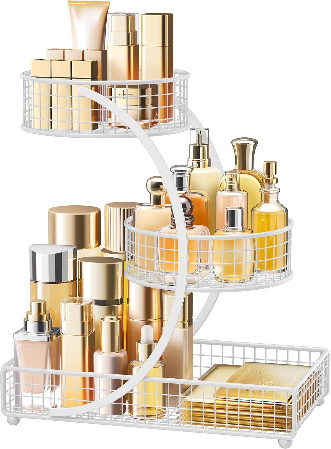 HBlife Makeup Organizer for Vanity, 3 Tier Metal Bathroom Countertop Organizers Skin Care Storage, Bathroom Counter Shelf Skincare Holder Perfume Cosmetic Display, Black