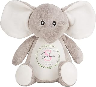 Personalised Christening Gift, Custom Baptism Gift, Elephant Teddy Bear Soft Toy Plush, Christening Gift For Girls, Baby Keepsake, Christening Present, Baptism Present