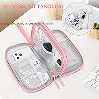 Vista 5 de FYY Organizador para cosas electrónicas, para viajes, para cables, cargadores, celular y auriculares, estuche portátil, impermeable, doble capa, Rosa