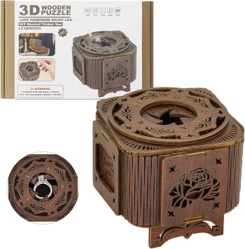 3D Wooden Puzzles for Adults, Mechanical Music Treasure Ring Box, DIY Wooden Puzzle Hobbies DIY Wooden Model Kits for Adults to Build, Hobbies for Adults Women Men, Home Decor Gift for Anniversary