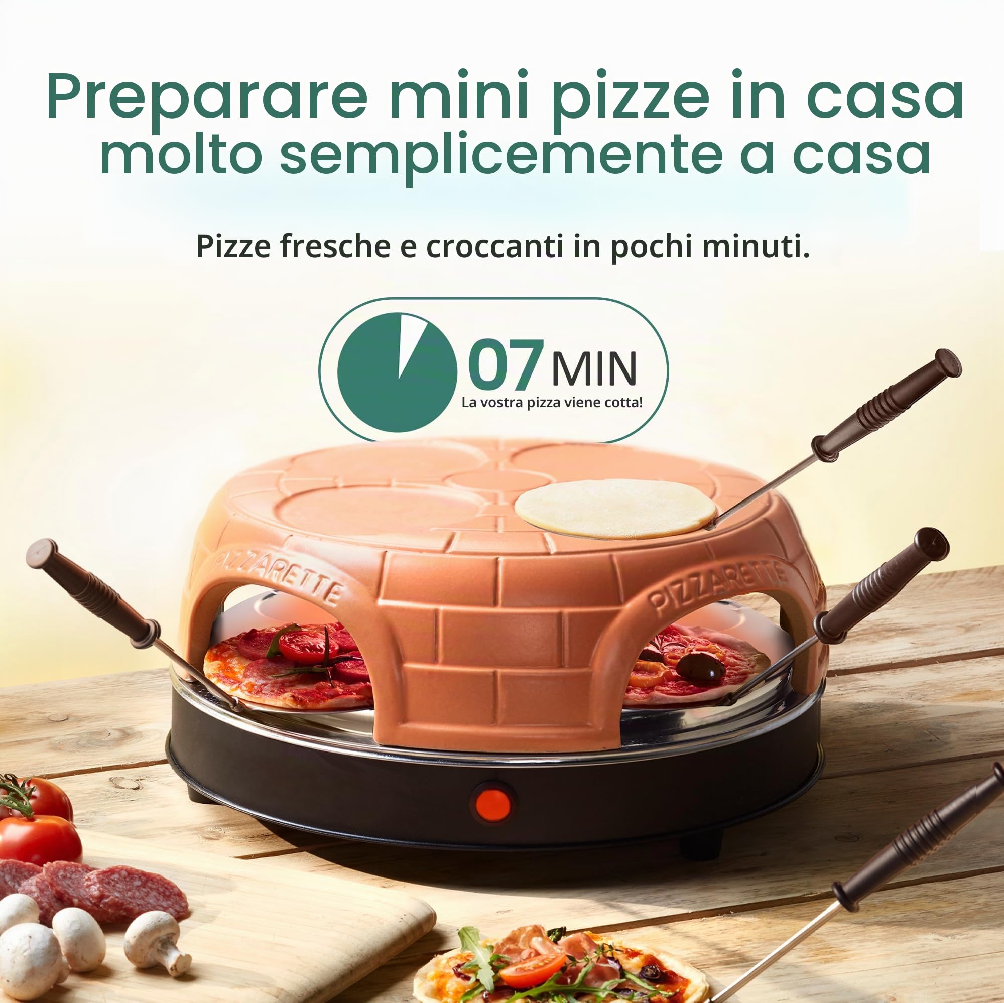 Emerio PIZZARETTE PO-115847.1 - Forno per pizza "PIZZARETTE l'originale, in terracotta fatta a mano, nuovo design PRE-BAKE, per mini pizza