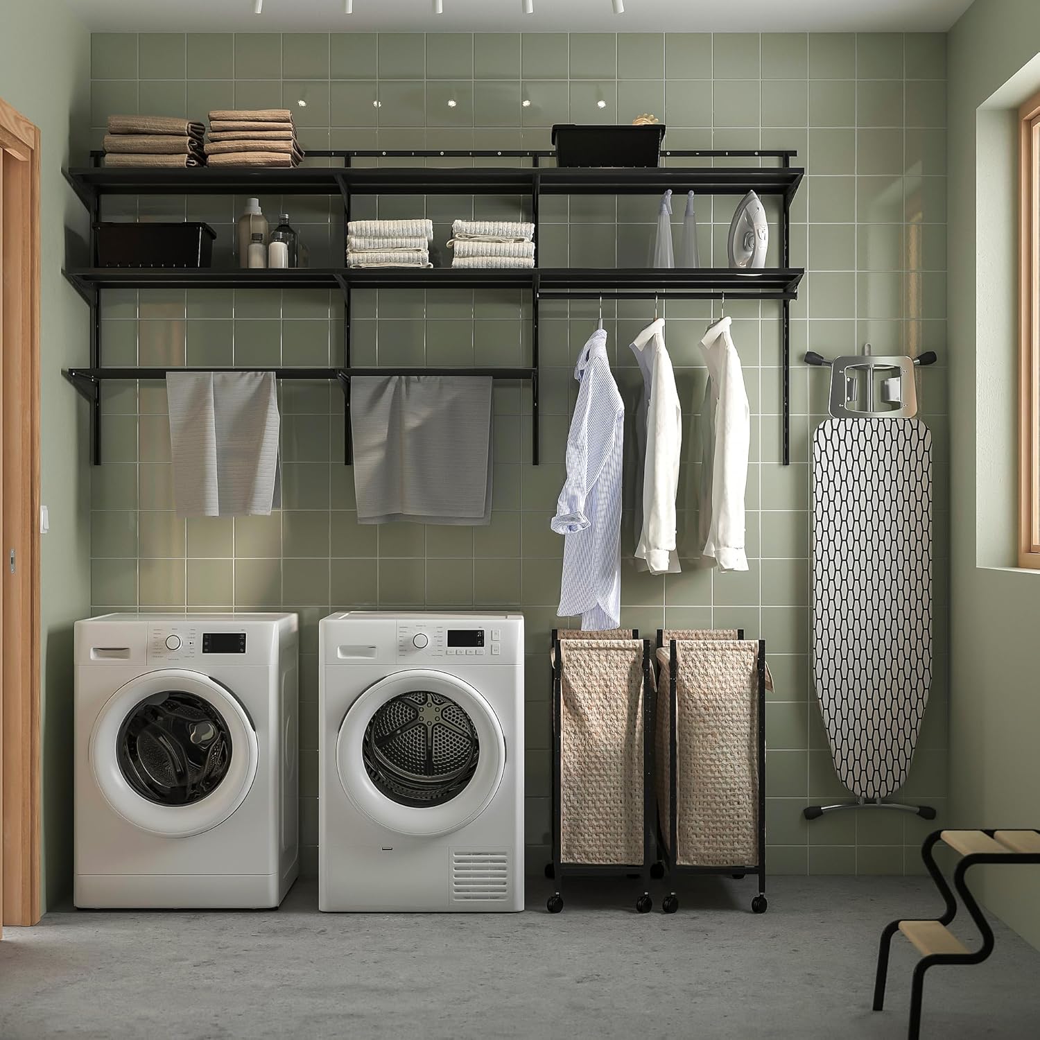 BOAXEL Laundry combination, anthracite/metal, 227x40x101 cm