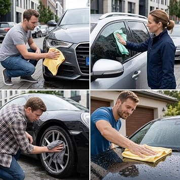 3-Pack Chamois Leathers for Cars, Shammy Leather Cloth for Car Detailing, Colour Coded Car Drying Towel Set, Absorbent Hair Towel and Window Cleaning Cloth, 43 cm by 32 cm