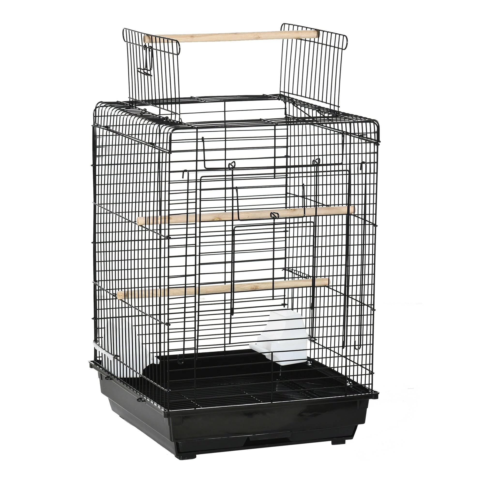 Vogelkäfig mit abnehmbarer Platte und Griff, 40 x 40 x 59 cm, für Wellensittiche, modernes Wohnzimmer, aus Stahl, Schwarz, 21_0007562