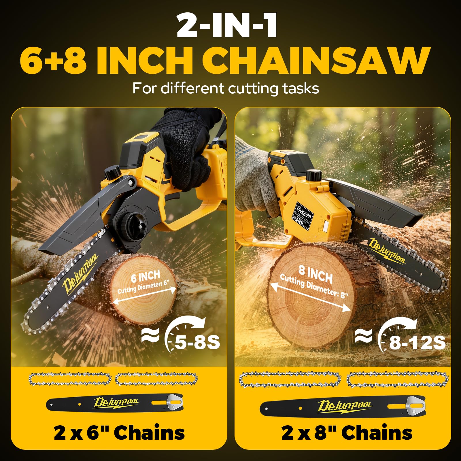 Mini motosierra inalámbrica compatible con batería Dewalt de 20 V máximo, motosierra eléctrica pequeña de 6 y 8 pulgadas, sin escobillas, engrasador automático, sierra de árbol de poda de mano, regalo