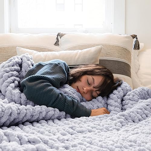 Comtest - Manta decorativa de punto trenzado grueso hecha a mano, suave, acogedora y abrigada, para sofá y decoración del hogar, color beige, 40 x