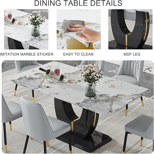 Miniatura 120 de JUFU Juego de Mesa de Comedor para 6, Mesa de Mármol Sintético y Juego de Sillas de 6, Juego de Mesa de Comedor Moderno para 6, Juego de Mesa de