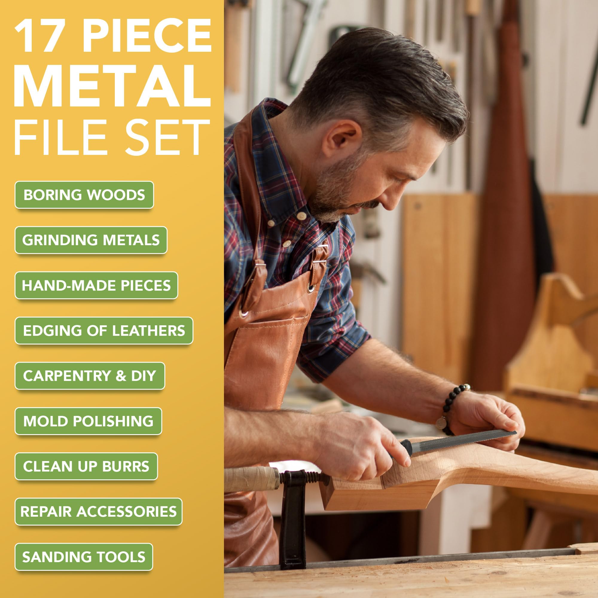 Libraton 31-Piece Metal File Set With Case | Includes Needle Files, Riffler, Sandpaper & Brush For Metalworking & Woodworking