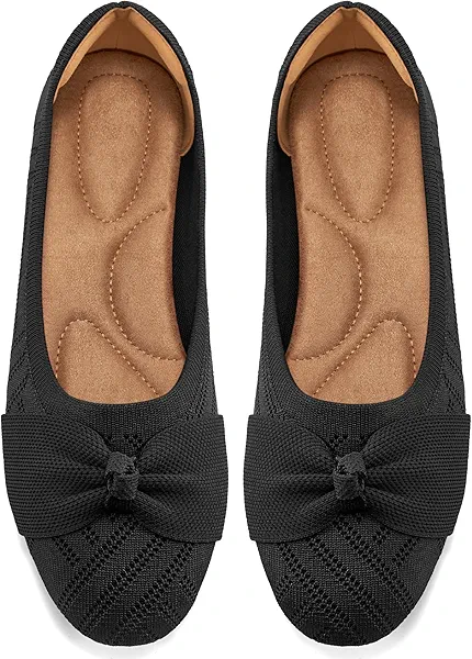 Ablanczoom Ballet Flats Shoes for Women: Dressy Round Toe Bow Knit Flats Comfortable Slip On Dress Shoes for Work Business Wedding