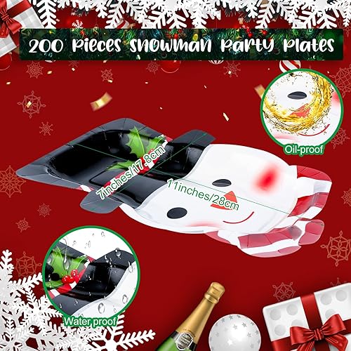 Miniatura 4 de Dandat 200 platos de papel de Navidad, platos de fiesta de muñeco de nieve, vajilla desechable de vacaciones de invierno para postre galletas,
