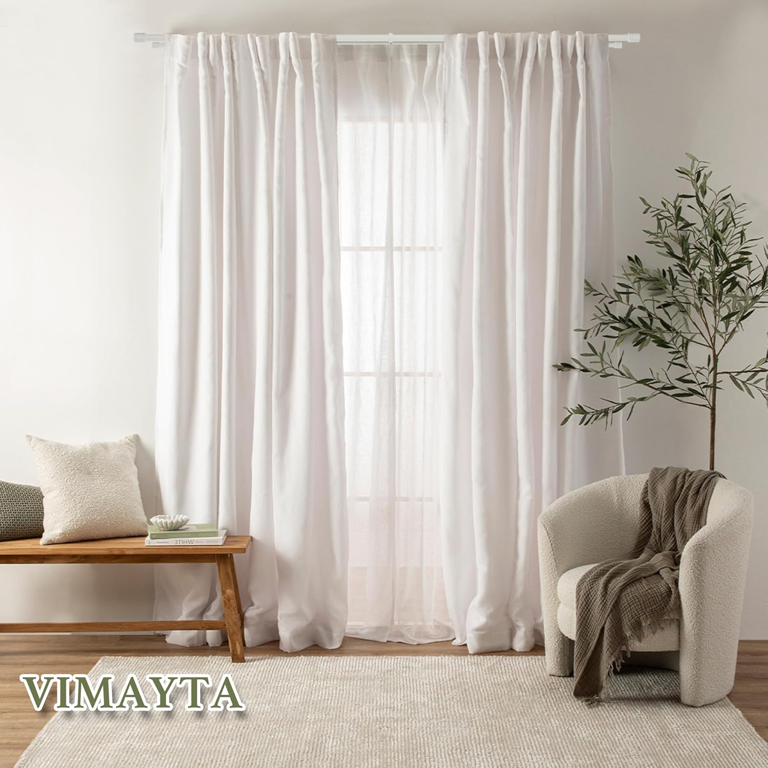 Double Curtain Rods 36-72 Inches for Windows, 1 Inch Diameter Adjustable Heavy Duty Drapery Rod with Aluminum Alloy Brackets and Finials, Modern Stylish Dual Curtains Rod, Matte White