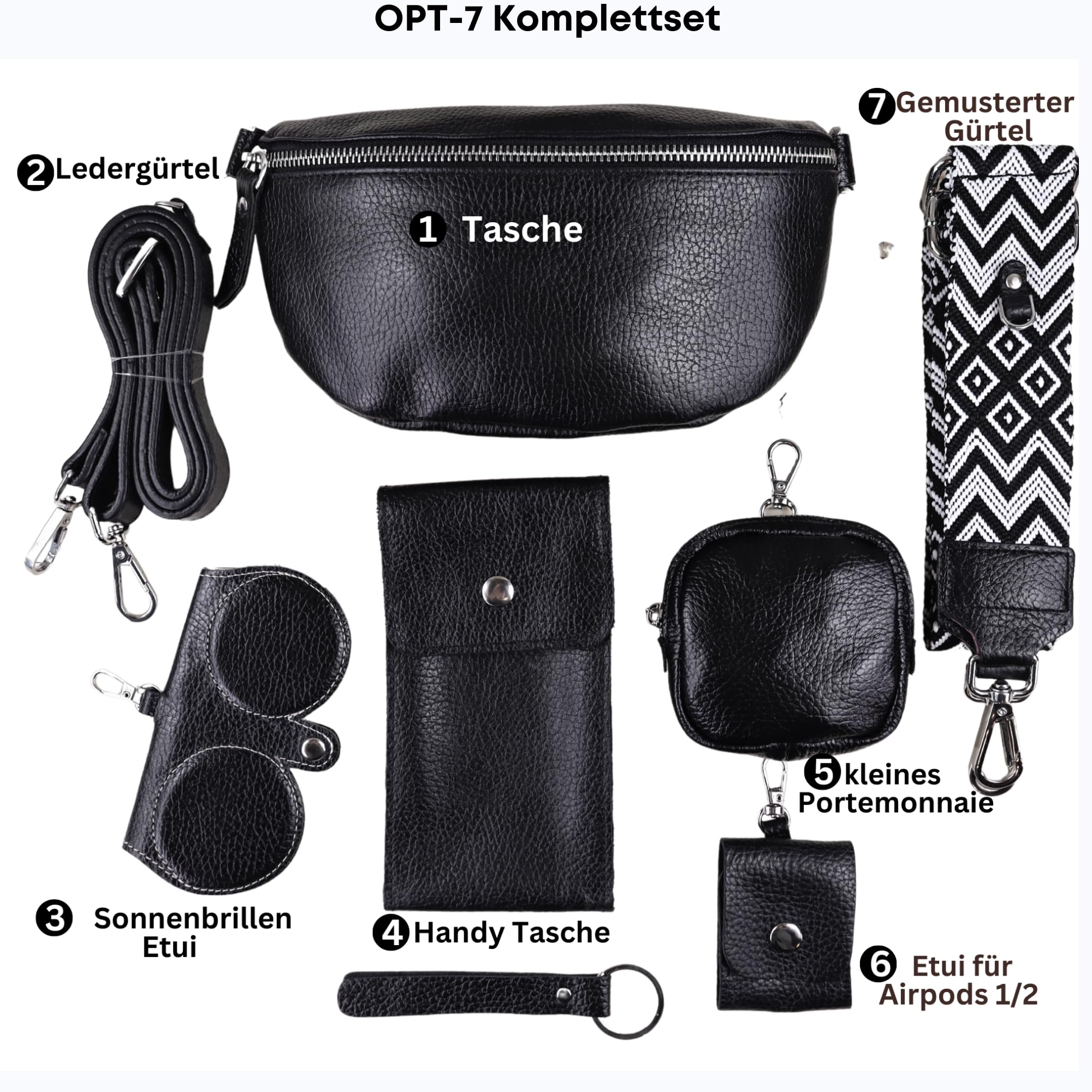 Blade Marsupio da donna in vera pelle, elegante borsa a tracolla, con 2 spallacci regolabili rimovibili, tasca sul petto per donna nera, Nero option-7, L
