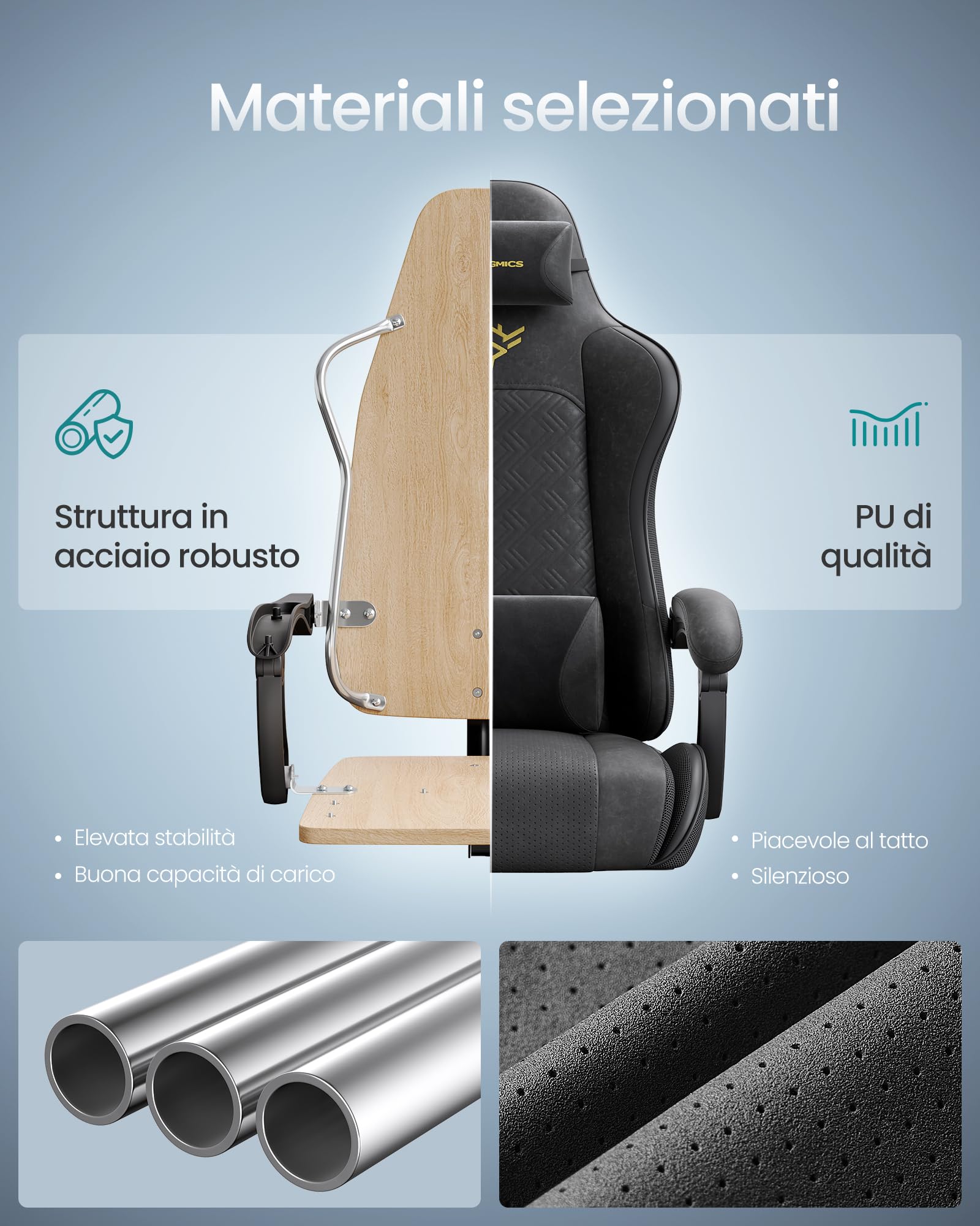SONGMICS Sedia Gaming, Sedia da Ufficio Scrivania, Ergonomica, Seduta con Molle, Poggiapiedi, Braccioli con Meccanismo Sincronizzato, Nero Inchiostro OBG079B01