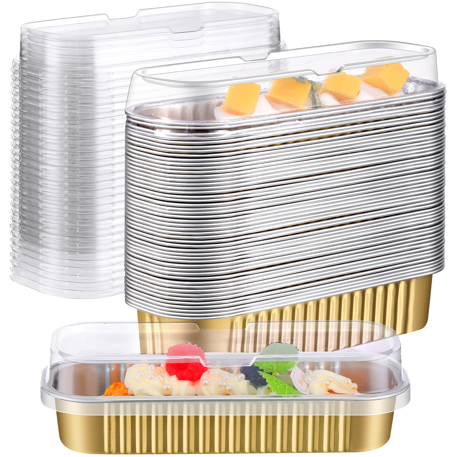 Potchen Aluminum Foil Mini Loaf Pans with Lids 6.8 oz 6.5 x 2.6 x 2