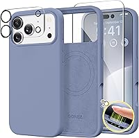 Vista 293 de GONEZ Funda de silicona para iPhone 14 Pro Max, compatible con MagSafe, con protector de pantalla + protector de lente de cámara, silicona líquida a