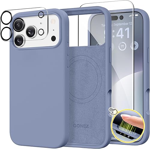 Miniatura 293 de GONEZ Funda de silicona para iPhone 14 Pro Max, compatible con MagSafe, con protector de pantalla + protector de lente de cámara, silicona líquida a