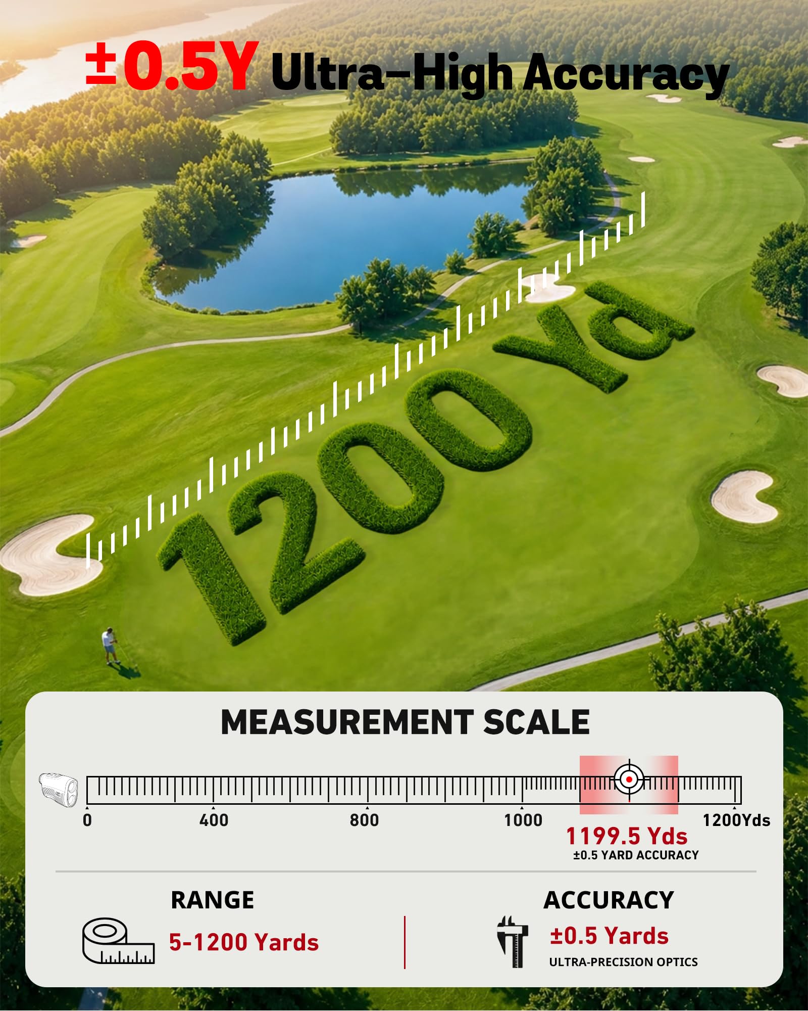 Télémètre de golf avec pente, télémètre laser de 1 200 m pour golf et chasse, grossissement 7x, vibration de verrouillage du drapeau, batterie rechargeable, bande magnétique, accessoires de golf
