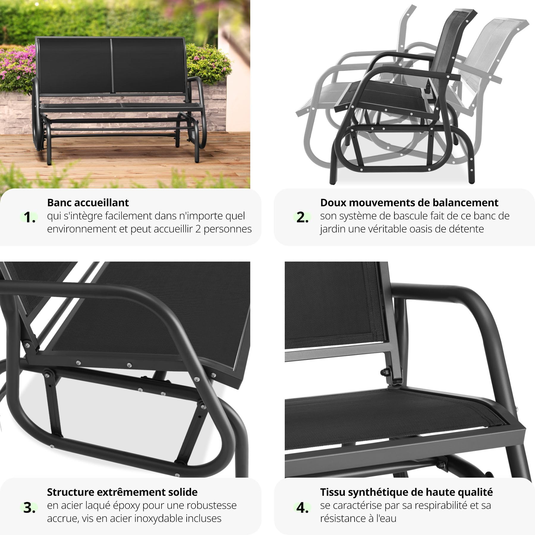 Salon Balcon Exterieur Petit Espace LIFEZEAL Banc De Jardin 2 Places En Rotin Synthétique Avec Coussin D'Assise, Dossier, Accoudoirs, 110 X 56 X 84 Cm, 360 KG Max - Jardin Salon Jardin Deux Places