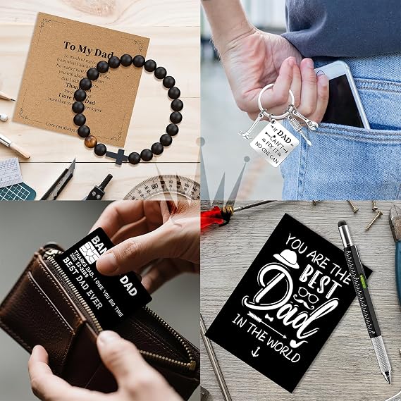 11 Pcs Best Dad Ever Gift, Father's Day Gifts, Dad Gifts for Men with 20 Oz Tumbler Socks Baseball Cap Tape Measure Bracelet Wallet Card Keychain, Fathers Day Birthday Christmas Gift for Dad Husband