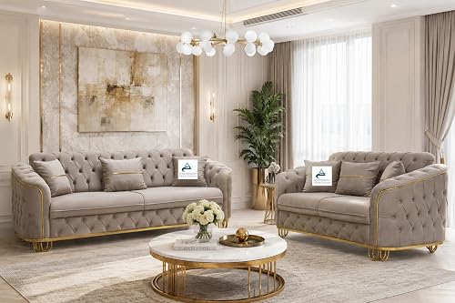 Beige Plush Velvet Sofa