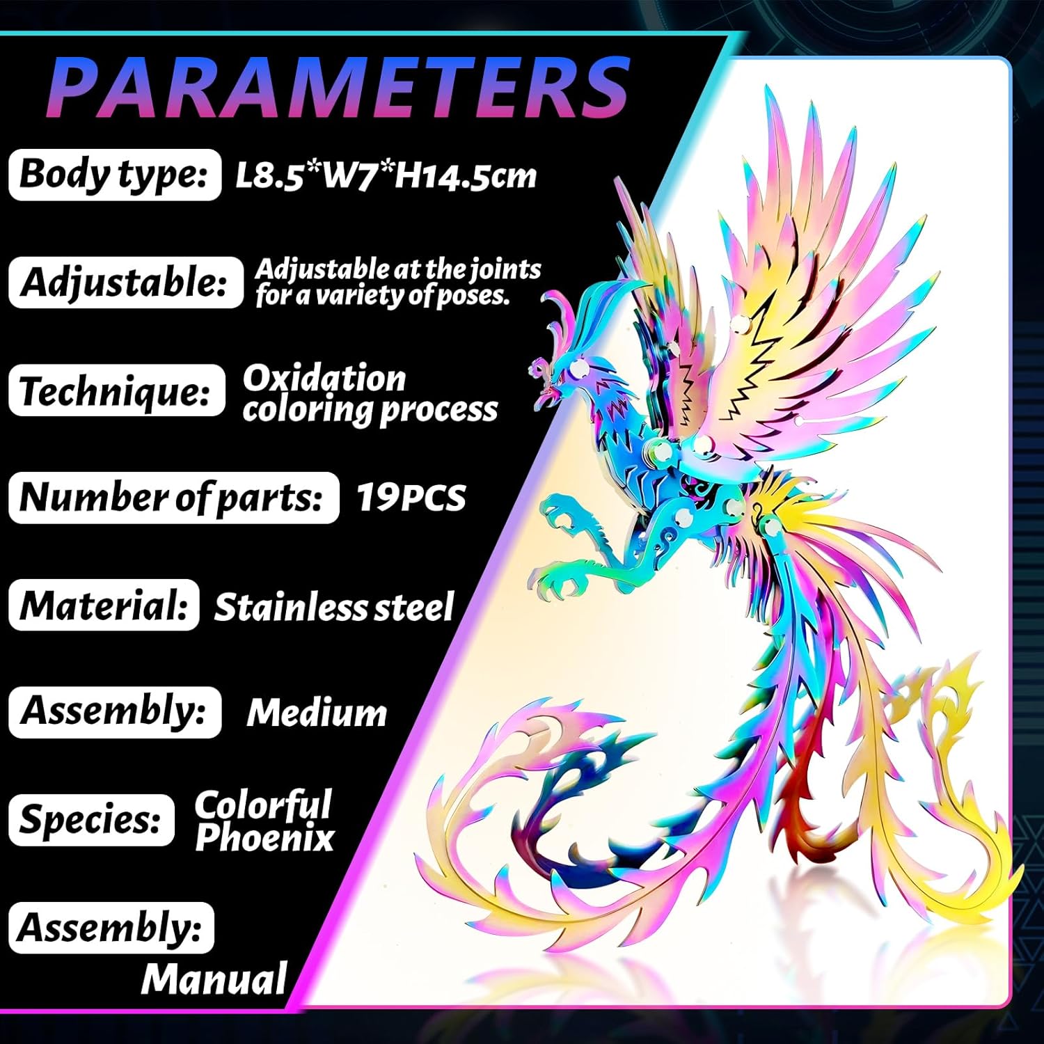 3D Metal Model Kits, Mechanical Undead Bird Seven Colors 3D Metal Puzzle,Steel Mythology Animal Series DIY Brain Teasers Simple 3D Puzzles Home Decor Art Craft Gifts Toys for Adult