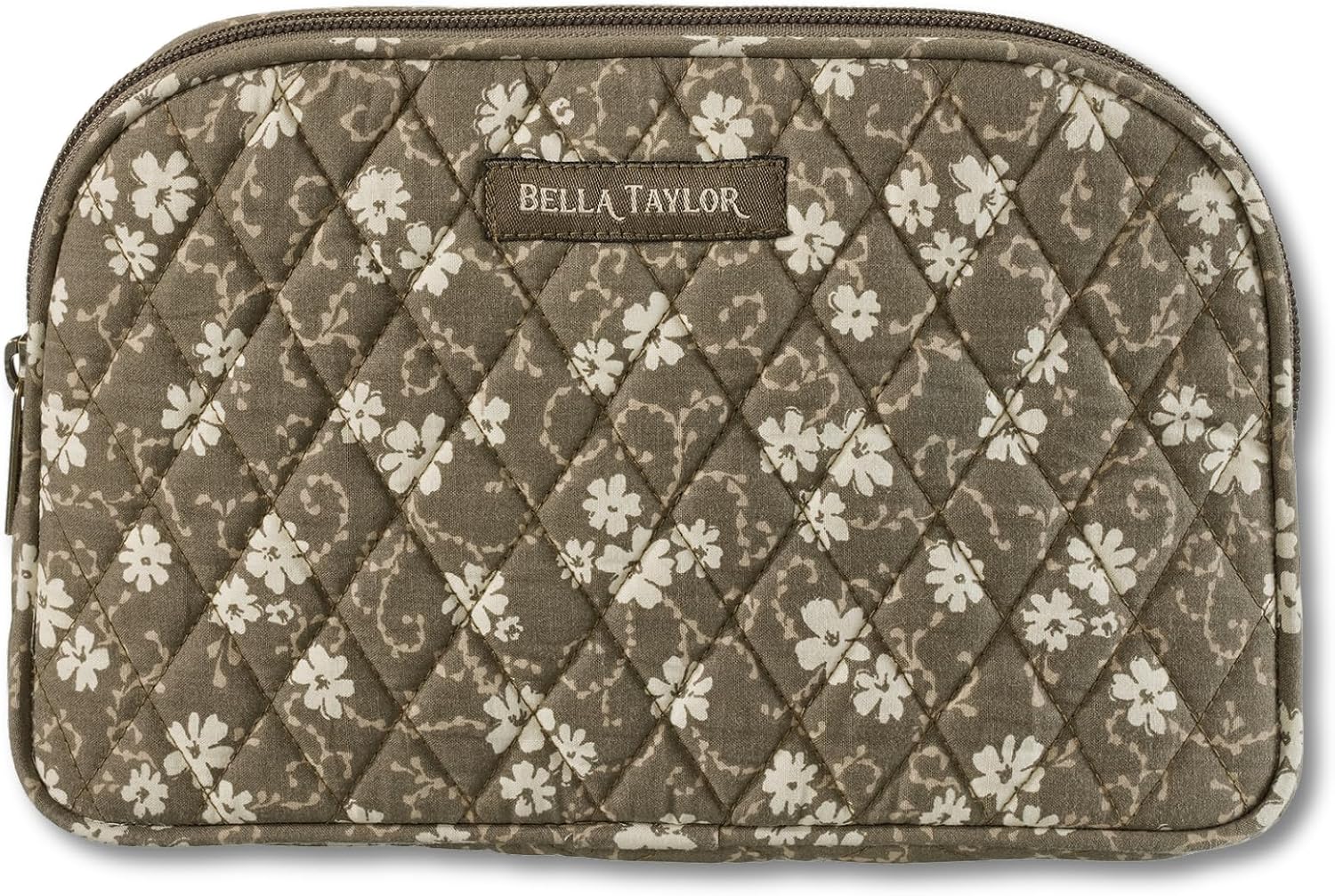 Bella Taylor Large Makeup Pouch for Women, Quilted Cotton Cosmetic Bag for Travel and Organization, Navy Floral